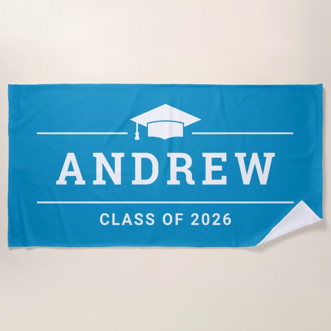 Class of 2023 Teal Blue Personalised Graduate Name Beach Towel (Front)