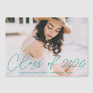 Class of 2023 Teal Script Photo Graduation Magnetic Invitation