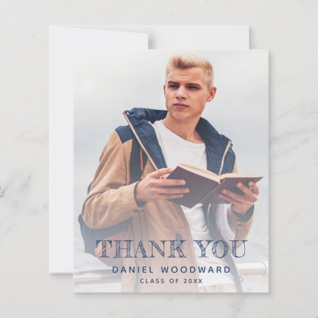 Class of 2024 2-Photo Graduation Blue Thank You (Front)