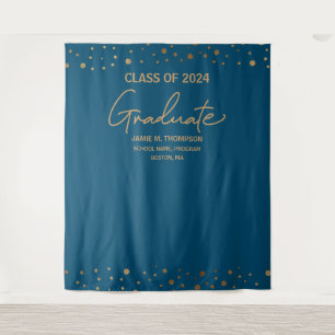 Class of 2024 backdrop Navy blue graduation party Tapestry