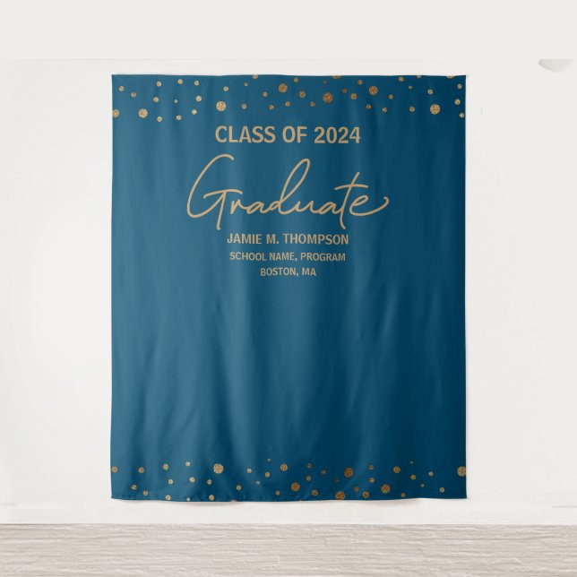 Class of 2024 backdrop Navy blue graduation party Tapestry (Front)