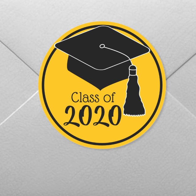 Class of 2024 Black and Gold Grad Cap Classic Round Sticker (Creator Uploaded)