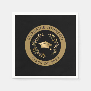 Class of 2024 Black and Gold Graduation Party Napkin