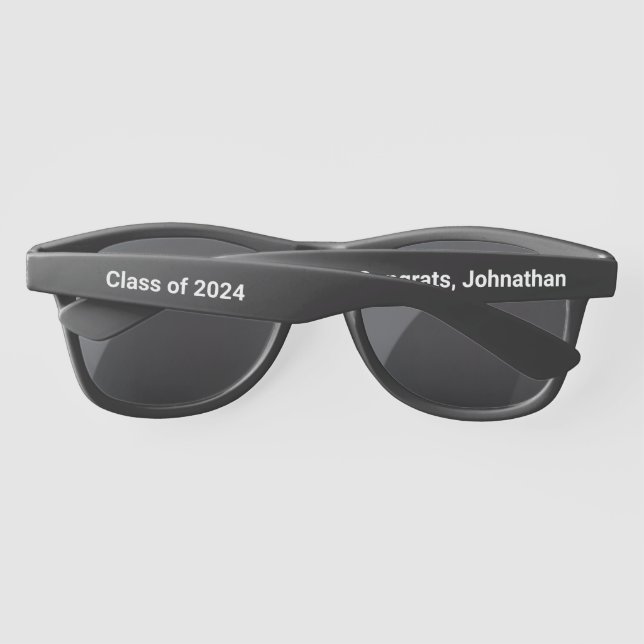 Class of 2024 Black and White Grad Name Message Sunglasses (Back)