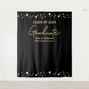 Class of 2024 Black gold Custom graduation Tapestry