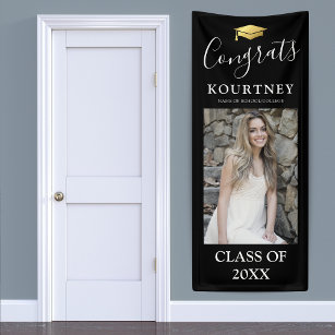 Class of 2024 Black Gold Photo Graduation Door Banner