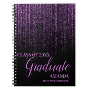 Class Of 2024 Black Purple Glitter Graduation Gift Notebook