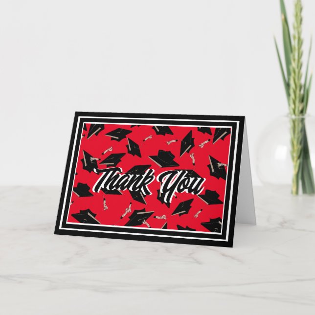 Class of 2024 Black, White & Red Graduation Party Thank You Card (Front)