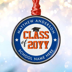 Class of 2024 Blue and Orange Graduate Graduation  Metal Tree Decoration