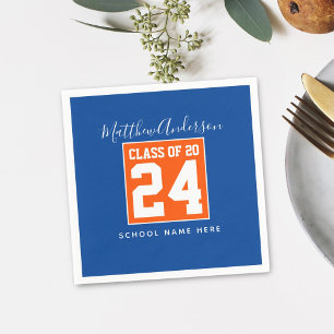 Class of 2024 Blue and Orange Graduation Party Napkin
