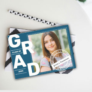 Class of 2024 Blue Bold Font Photo Graduation Magnetic Invitation
