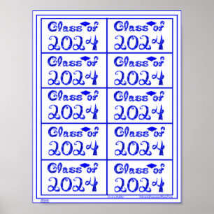 Class of 2024 Blue Glitter Shiny Fabric Font Tags Poster
