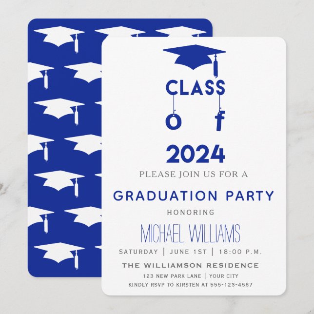 Class of 2024  - Blue Graduation Party Invitation (Front/Back)