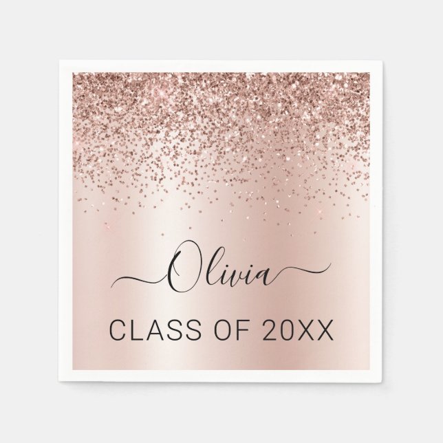 Class of 2024 Blush Pink Glitter Graduate Napkin (Front)