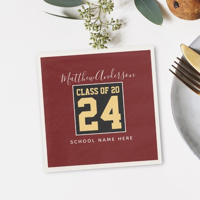 Class of 2024 Burgundy Black and Gold Graduation Napkin (Creator Uploaded)