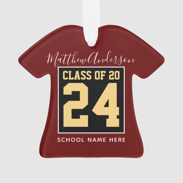 Class of 2024 Burgundy Black and Gold Graduation Ornament (Back)
