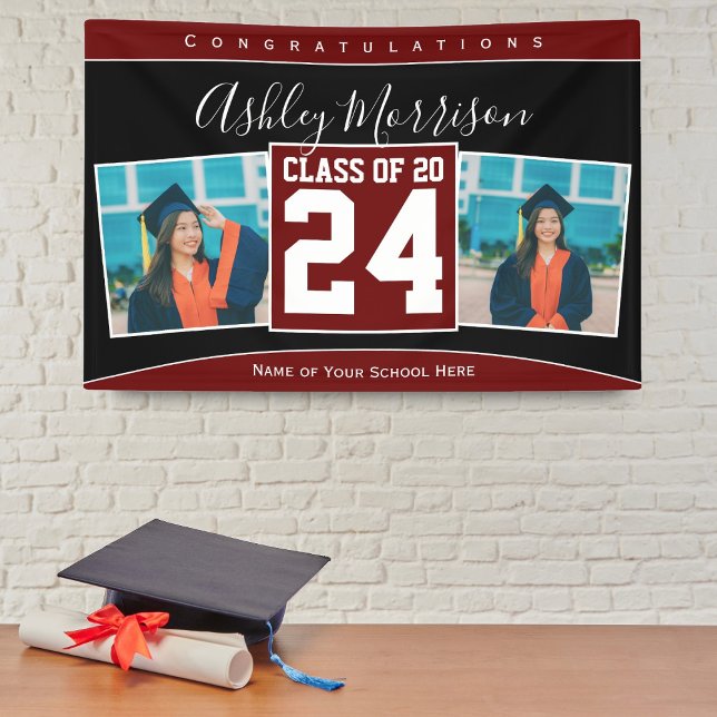 Class of 2024 Burgundy Dark Red Graduation Photo Banner (Creator Uploaded)