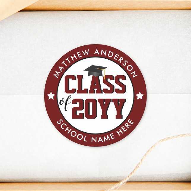 Class of 2024 Burgundy Graduate Graduation Party Classic Round Sticker (Creator Uploaded)
