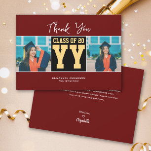 Class of 2024 Burgundy Photo Collage Graduation Thank You Card