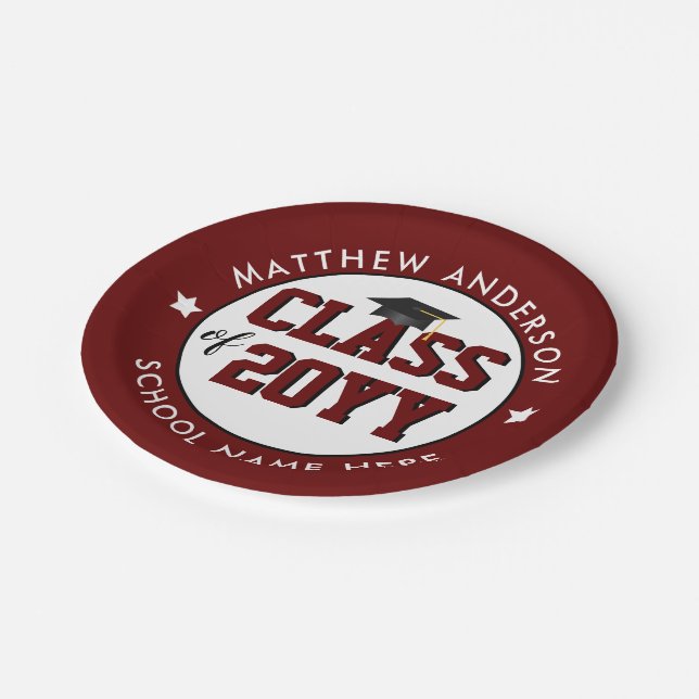 Class of 2024 Burgundy Red Graduation Party Paper Plate (Angled)