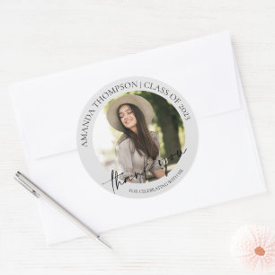 Class Of 2024 cute Photo Graduation Thank You Classic Round Sticker