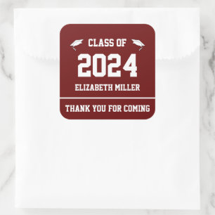 Class of 2024 Dark Red and White Graduation Favour Square Sticker