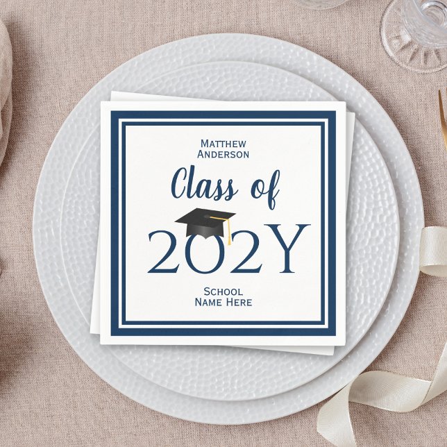 Class of 2024 Elegant Navy Blue Graduation Party Napkin (Creator Uploaded)