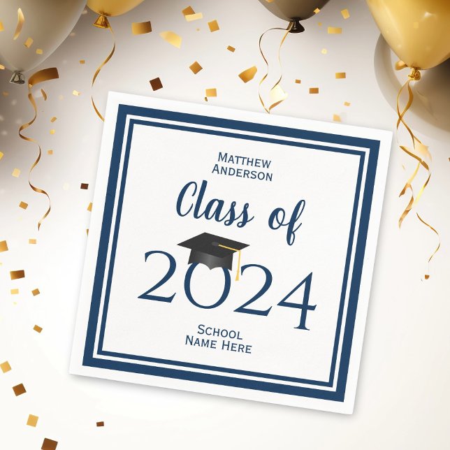 Class of 2024 Elegant Navy Blue Graduation Party Napkin (Creator Uploaded)