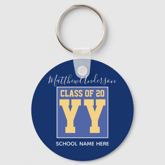 Class of 2024 Elegant Royal Blue & Gold Graduation Key Ring (Front)