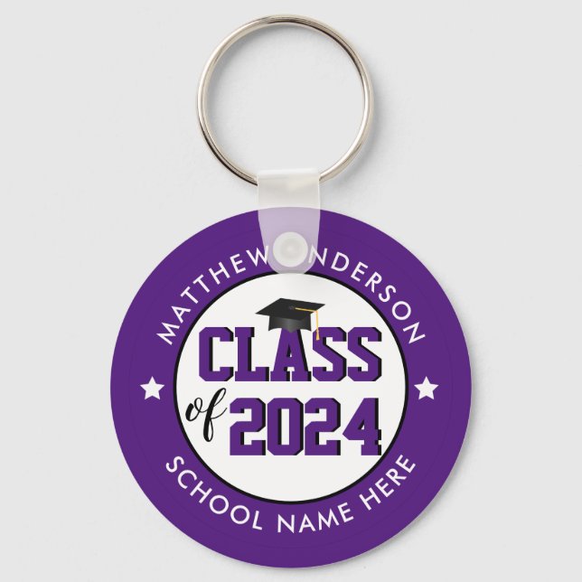 Class of 2024 Elegant Royal Purple Graduation Key Ring (Front)
