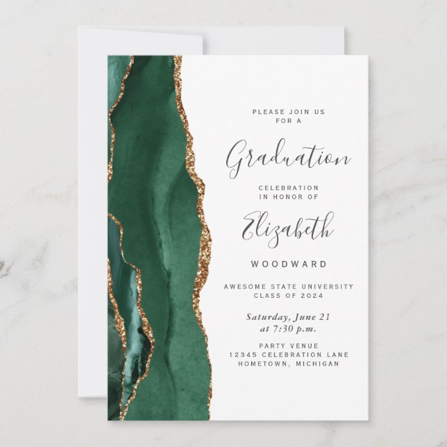 Class of 2024 Emerald Green Agate Photo Graduation Invitation (Front)