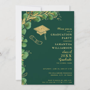 Class of 2024 Emerald Green and Gold Graduation Invitation