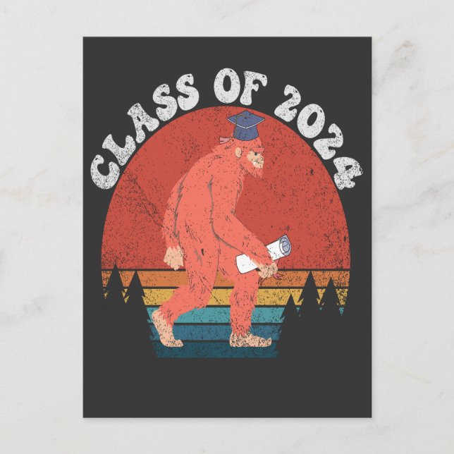Class Of 2024 Funny Graduation Bigfoot Retro Gift  Announcement Postcard (Front)