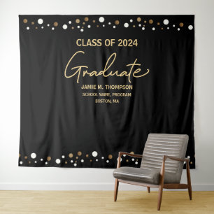 Class of 2024 Gold Black backdrop graduation Tapestry