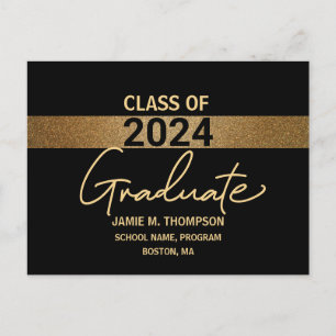 Class of 2024 gold black Graduation announcement Postcard