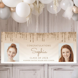 Class of 2024 Gold Glitter 2-Photo Graduation Banner