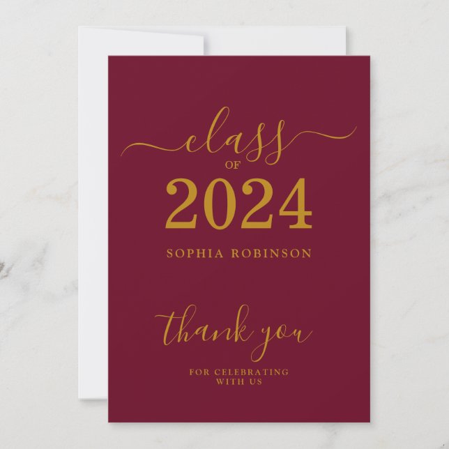Class of 2024 Gold Maroon Graduation Thank You Card (Front)