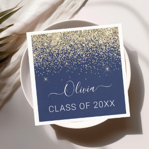 Class of 2024 Gold Navy Blue Glitter Graduate Napkin
