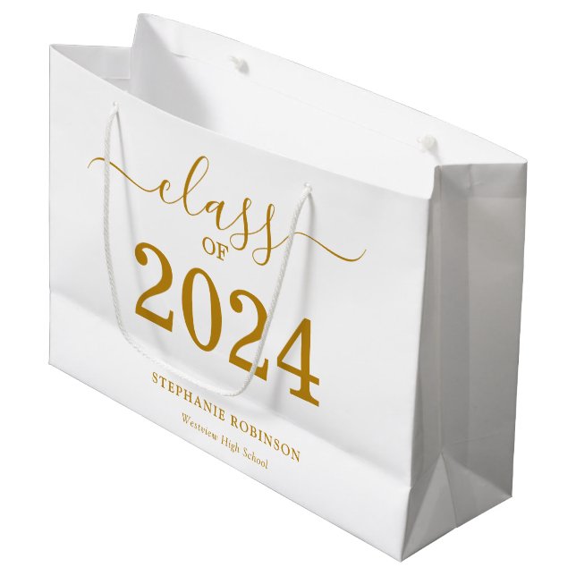 Class of 2024 Gold Script Graduation  Large Gift Bag (Front Angled)