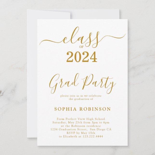 Class of 2024 Gold Script Graduation Party Invitation (Front)