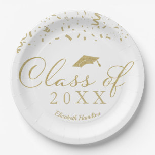 Class Of 2024 Gold Script Graduation Party White Paper Plate