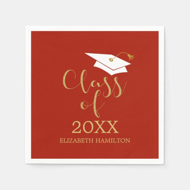 Class of 2024 Grad Cap Gold Glitter Calligraphy Napkin (Front)