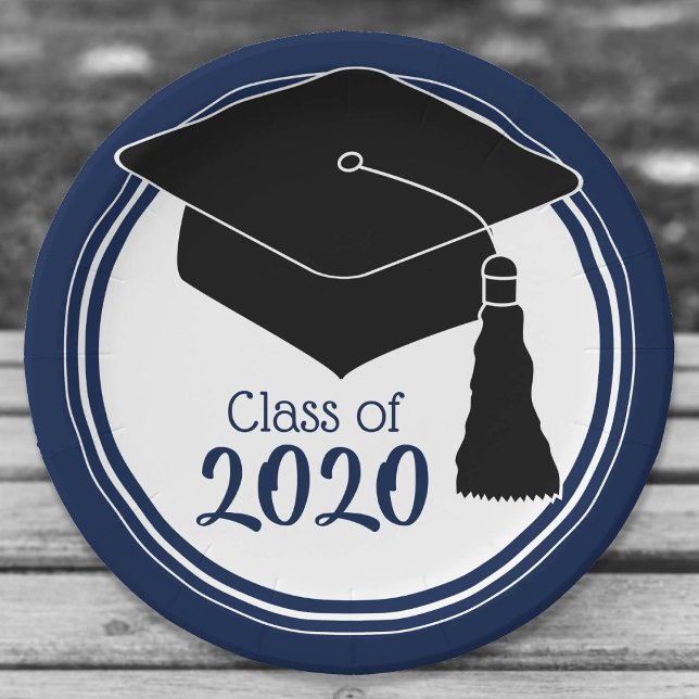 Class of 2024 Grad Cap Navy and White Paper Plate (Creator Uploaded)