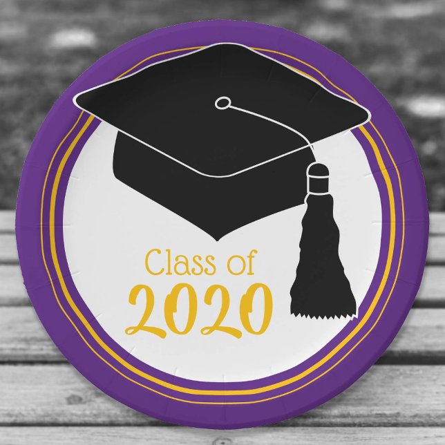 Class of 2024 Grad Cap Purple and Gold Paper Plate (Creator Uploaded)