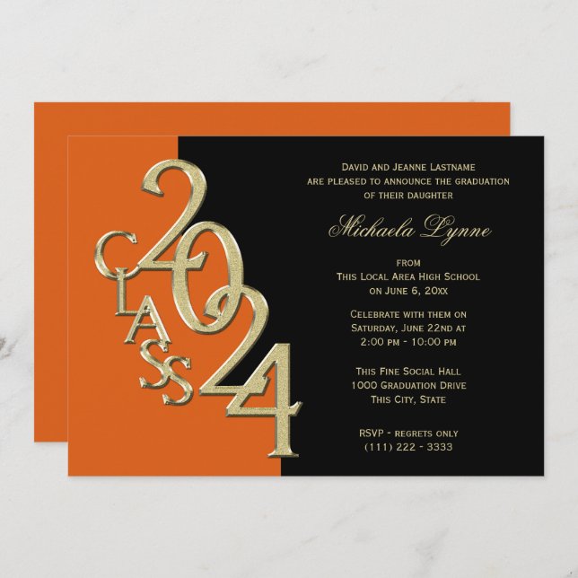 Class of 2024 Grad Gold with Colour Option Invitation (Front/Back)