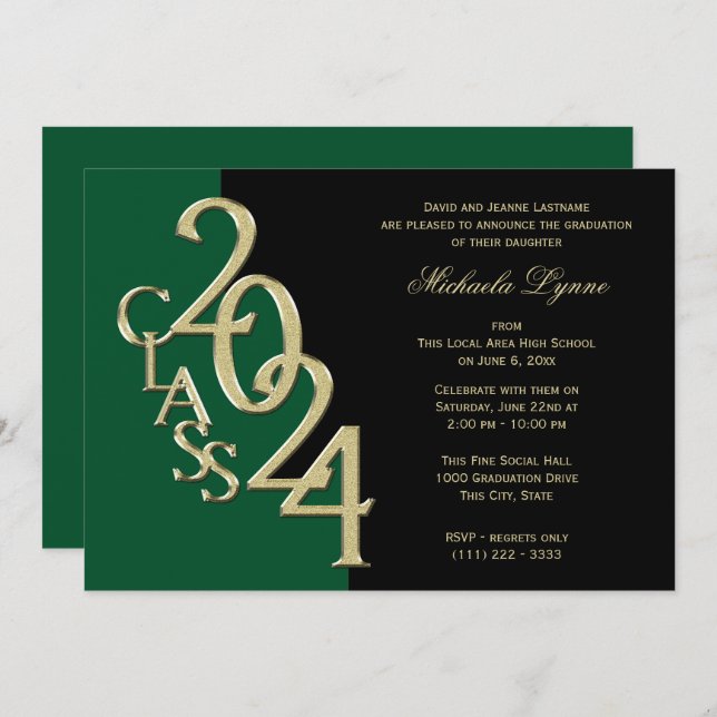 Class of 2024 Grad Gold with Colour Option Invitation (Front/Back)