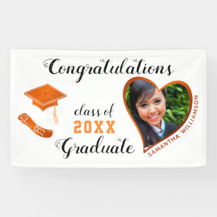 Class of 2024 Grad Photo White & Orange Graduation Banner