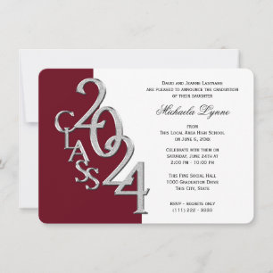 Class of 2024 Grad Silver and Burgundy Invitation