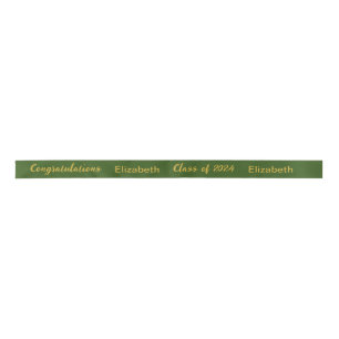 Class of 2024 Graduate Name Dark Green Gold Script Satin Ribbon