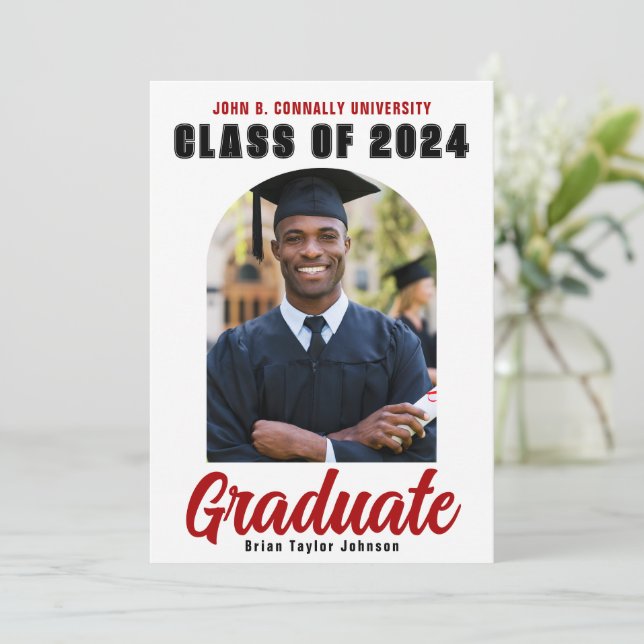 Class of 2024 Graduate Photo Modern Red Graduation Announcement (Standing Front)